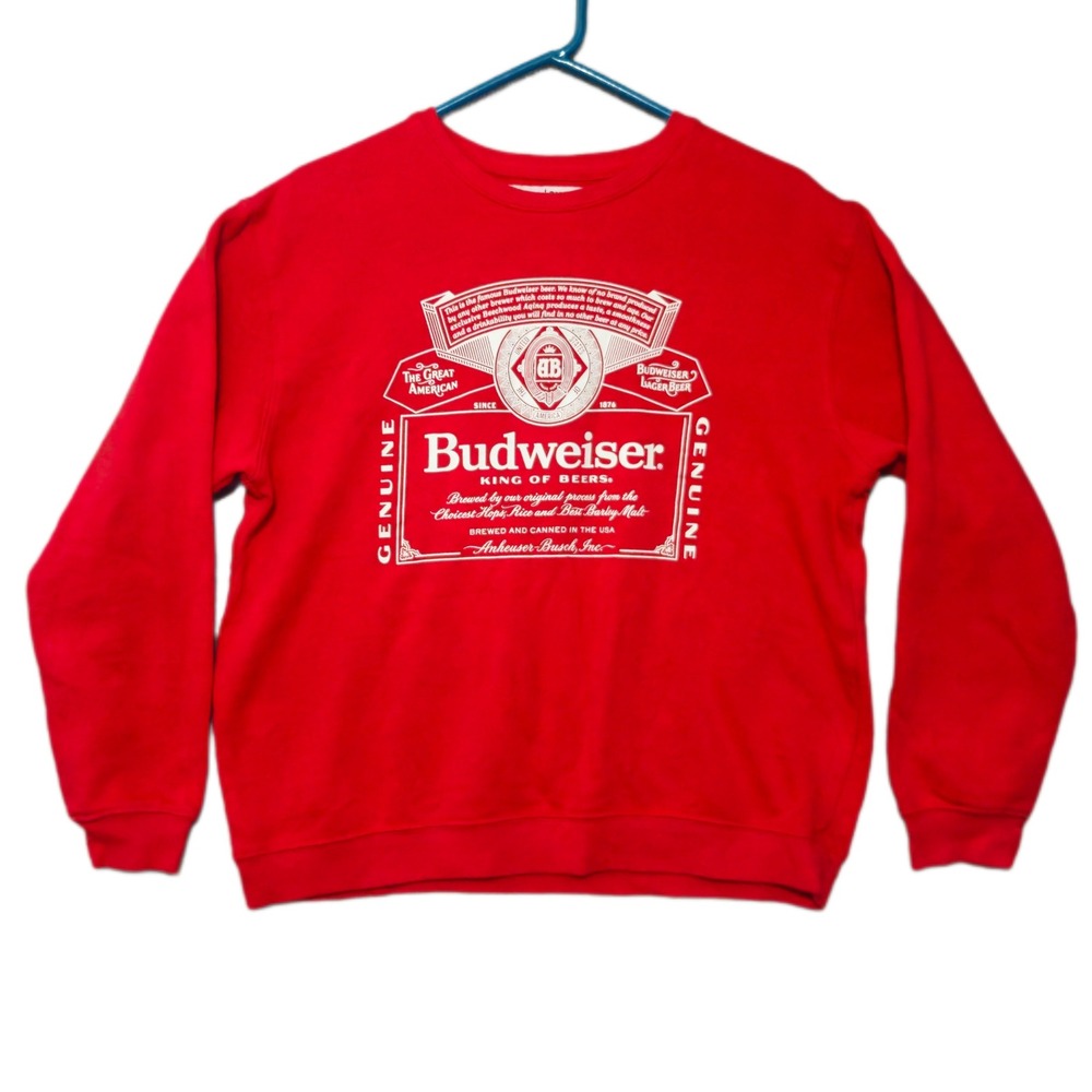 Brew City Budweiser Sweatshirt Mens Small Red Graphic Pullover Crew Neck 2023
